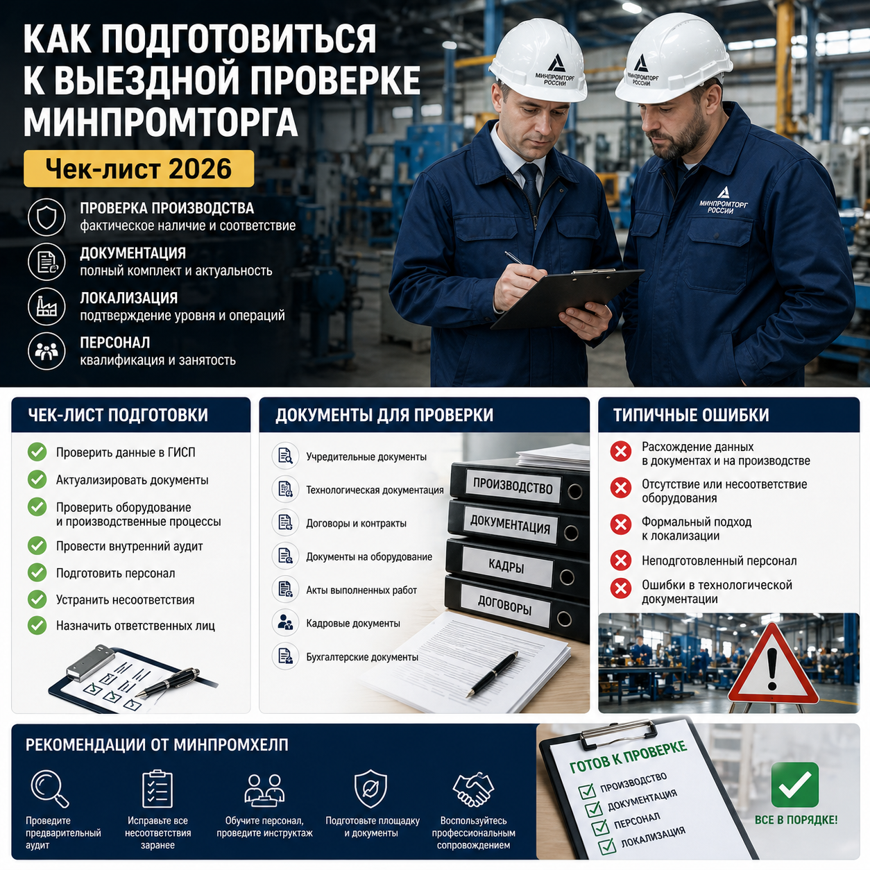 Как подготовиться к выездной проверке Минпромторга: чек-лист 2026