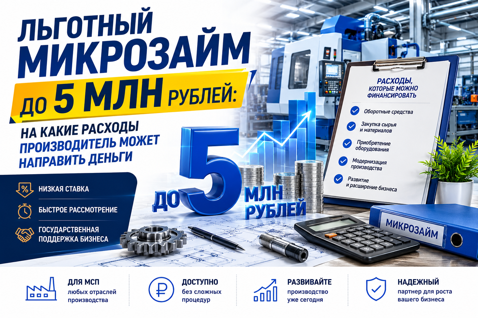 Льготный микрозайм до 5 млн рублей: на какие расходы производитель может направить деньги