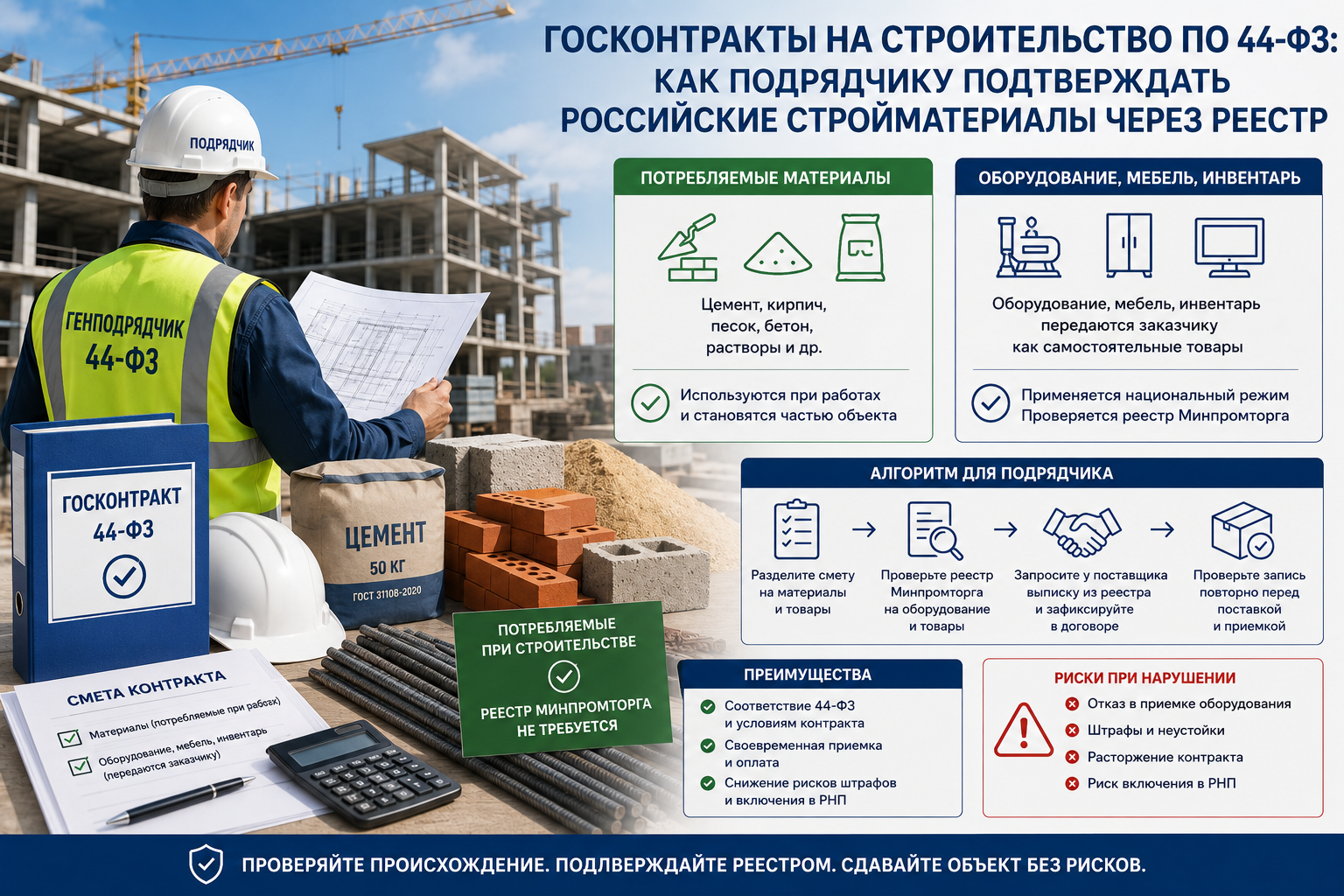 Госконтракты на строительство по 44-ФЗ: как подрядчику подтверждать российские стройматериалы через реестр