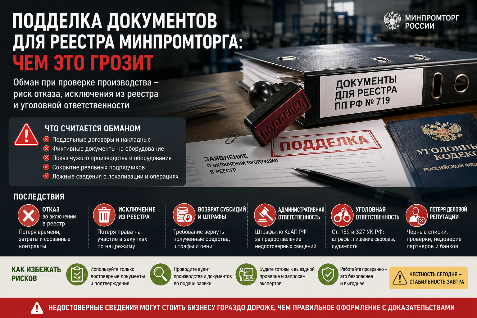 Поддельные документы для реестра Минпромторга: риски