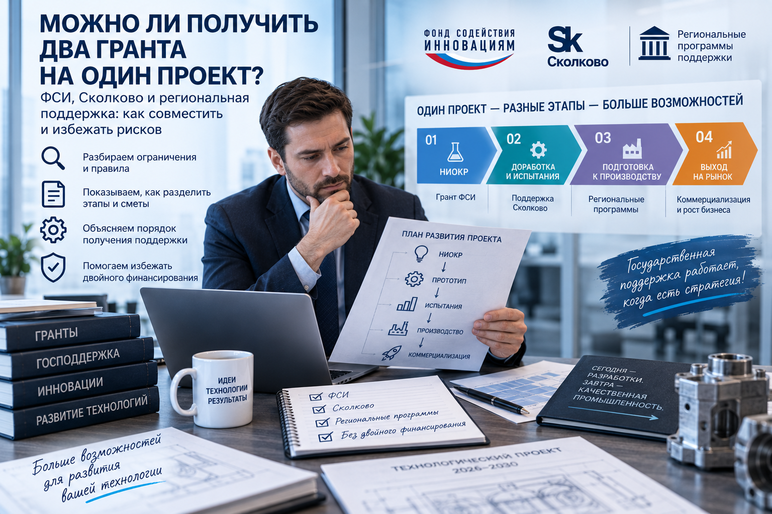 Можно ли получить два гранта на один проект: ФСИ, Сколково и регионы