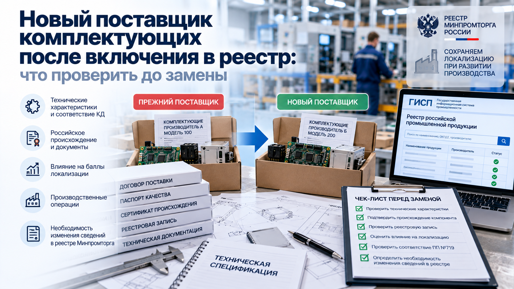 Новый поставщик комплектующих после включения в реестр: что проверить до замены
