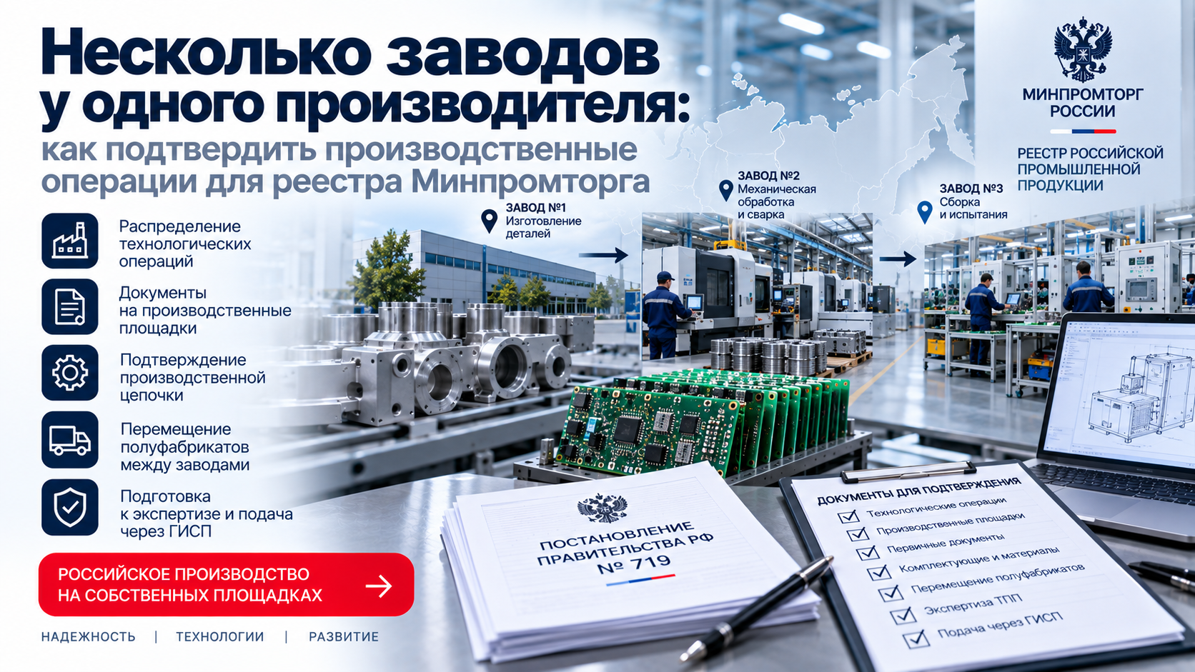 Несколько заводов у одного производителя: как подтвердить производственные операции для реестра Минпромторга