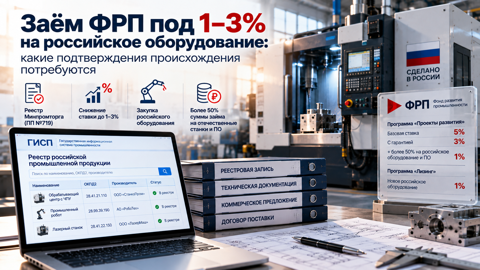Заём ФРП под 1–3% на российское оборудование: какие подтверждения происхождения потребуются
